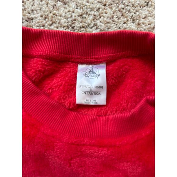 DISNEY Mickey Mouse Red Fuzzy Sweatshirt; Christmas, Holiday, Large Reindeer - Picture 3 of 9